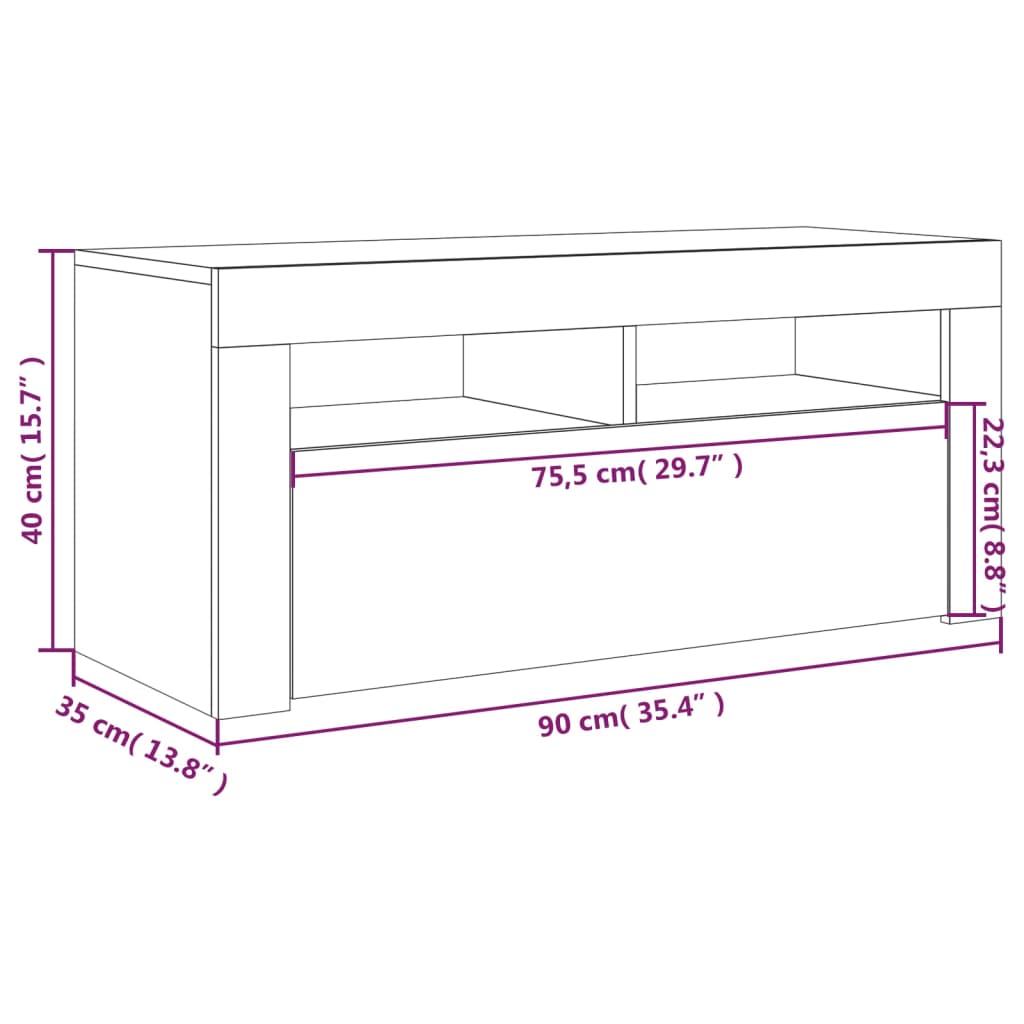 Moderne Minimalistische TV-Bank Mit LED-Lichtern, Ecksideboard, Stauraum Schrank, 90x35x40 Cm