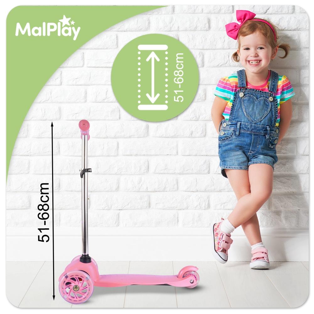 Pink Adjustable Three-Wheel LED Light-Up Kids Scooter