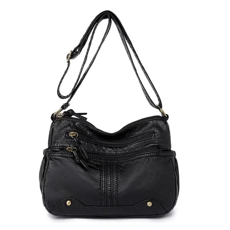 Versatile Crossbody Bags for Women  Monochromatic Denim  Zippered Shoulder Bags  High Quality  Stitching Line  High Capacity