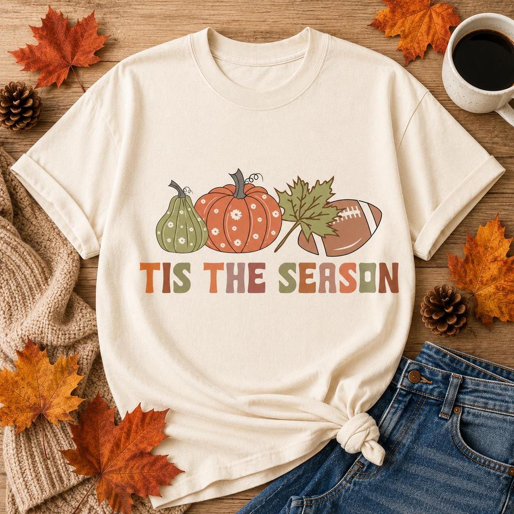 Tis The Season Shirt, Fall Pumpkin Tee, Thanksgiving Shirt, Autumn Graphic T-Shirt, Pumpkin Football Shirt, Cozy Fall Gift