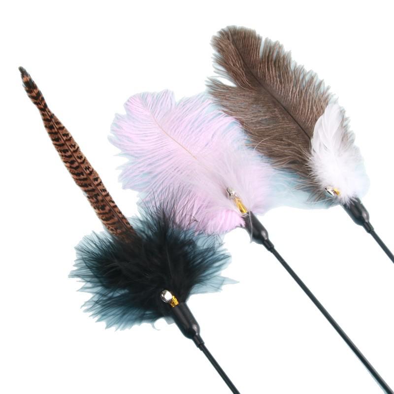 Ostrich Feather Cat Teaser Toy with Bell - Boredom Relief Handheld Rod