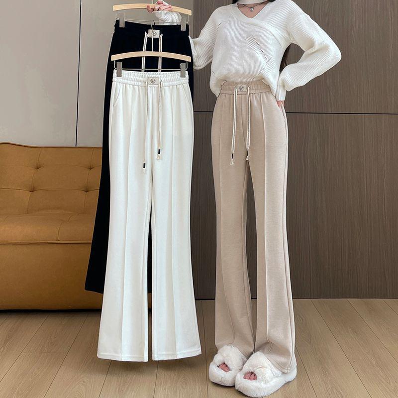 

Women s High Waist Corduroy Drawstring Micro Flare Wide-Leg Pants - Spring/Autumn Floor-Length Slimming Fit 2XL (Approx. 68-75 kg)