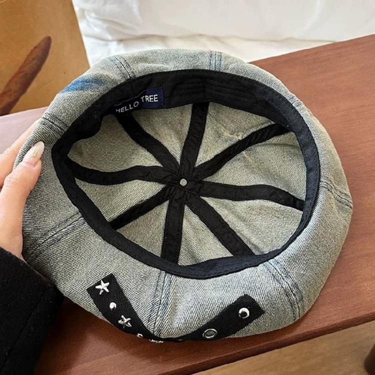 Aesthetic Studded Cats Ear Caps Cotton Adjustable Headwear Vintage Unisex Design For Cosplay Streetwear Outfit