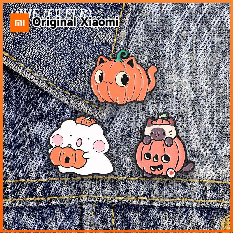 Xiaomi Cartoon Halloween Pumpkin Cat Enamel Pin Spooky Cute Pumpkin Cat Kitten Brooch Backpack Lapel Hat Badge Jewelry Gift for Friends