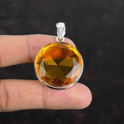 Fasetterat hänge i whiskytopas, handgjort original ädelstenshänge, antika smycken, 925 sterlingsilverhänge, delikat hänge, jubileumsgåva