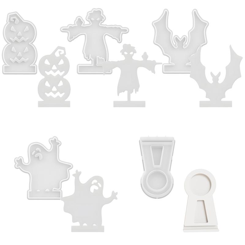 Halloween Candlestick Silicone Mold Pumpkin Bat Scarecrow Ghost Spooky Shadow Caster Candle Holder Party Ornaments Plaster Mold