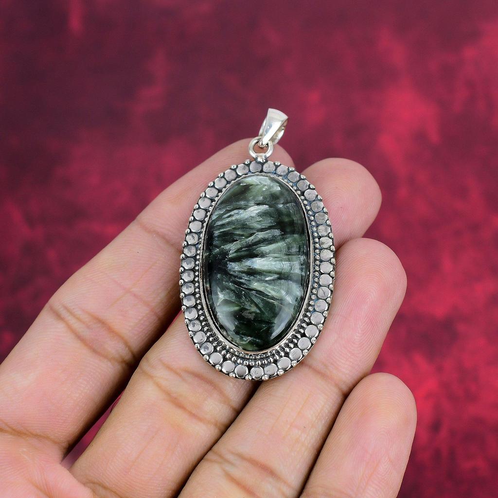 Seraphinite Pendant, 925 Solid Sterling Silver Pendant Handmade Gemstone Jewelry, Gifts For Wife Brand New Pendant