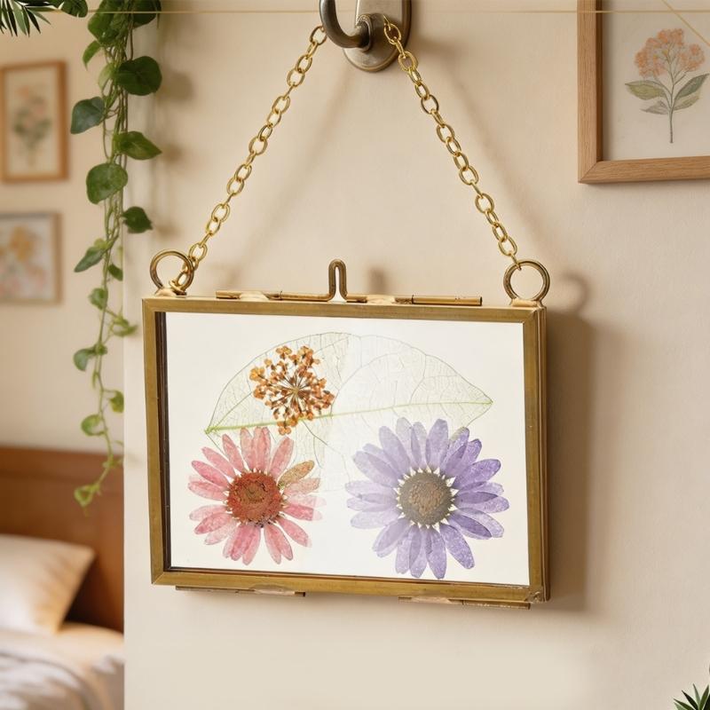 2Pcs Square Metal Glass Photo Frame Wall Hanging Natural Dried Flower Holder Display Frame For Living Room Decoration