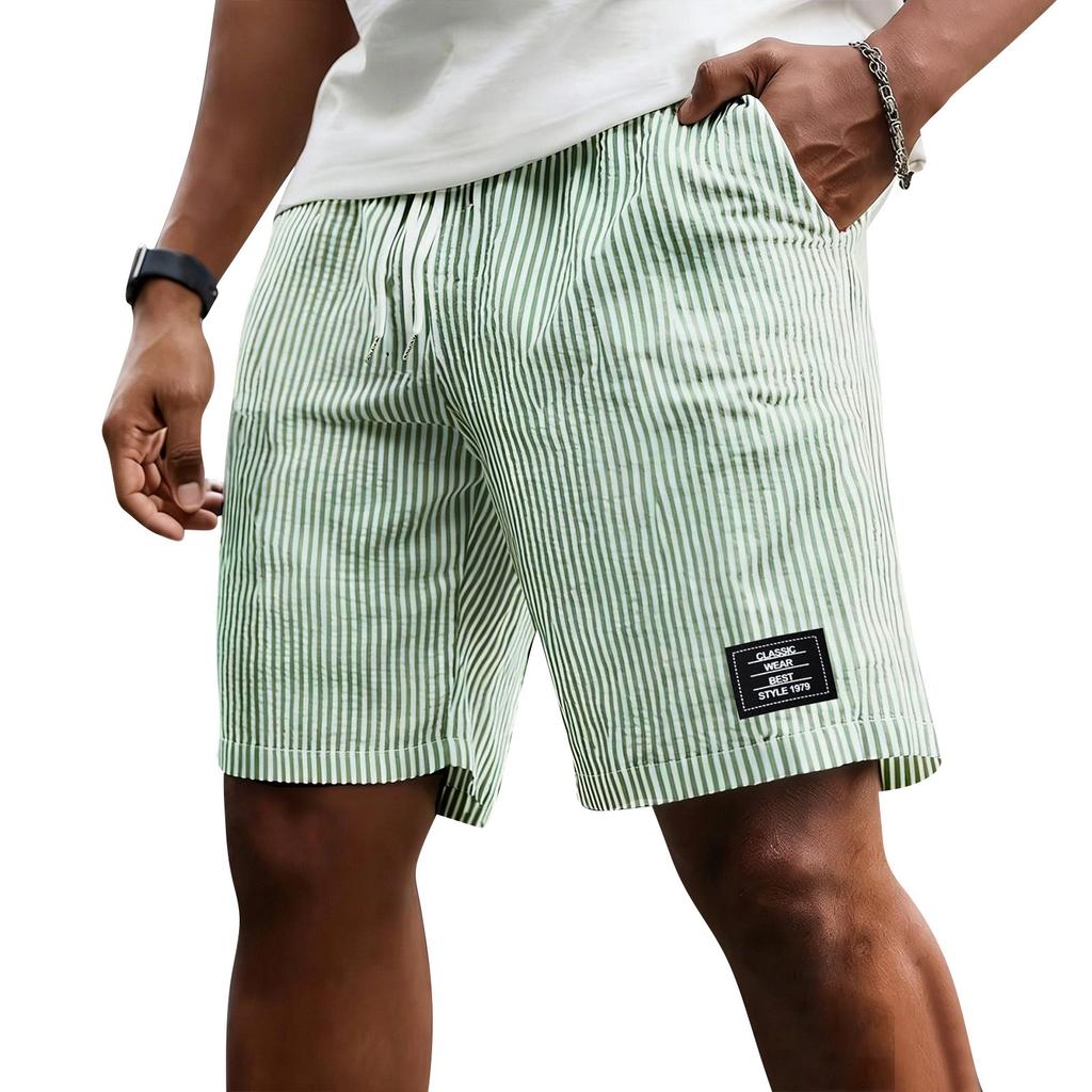 Herren Gestreifte Kordelzug Shorts Lässig Bequem Sportlich Fünf Zoll Innenbein Sport Hosen mit Seitentaschen und Elastischem Bund