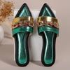 Fashion Green Gold Metallic Chain Flat-Bottomed Women'S Cool Slippers Pointed Toe Women'S Sandals Casual Vacation Women'S Shoes