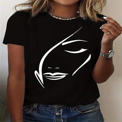 Sommer-T-Shirts mit Rundhalsausschnitt und Aufdruck, modisch, lässig, süß, kurzärmelig, für Damen, reine Baumwolle