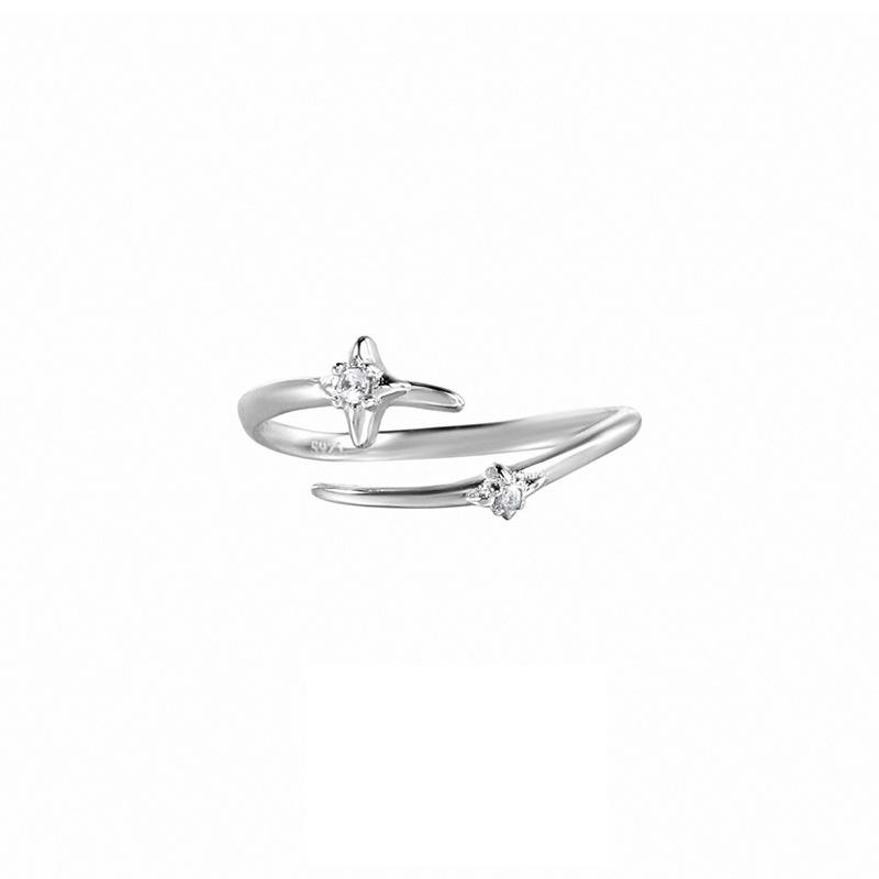 PONYKISS 925 Silver Zircon Star Line Cross Opening Rings for Women Cute Fine Jewelry Minimalist Personality Accessories