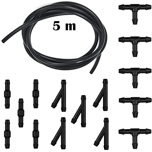 

CTRICALVER Windshield Washer Hose Connector Kit, 15Pcs 5m Car Windshield Wiper Fluid Hose Band Black I T Y Splitter Connector