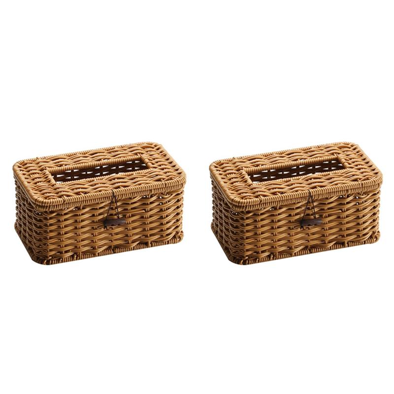 ABBY-2X Rattan Rectangular Tissue Box Cover - Boho Decorative Woven Tissue Holder,Vintage Farmhouse Tissue Dispenser For Home