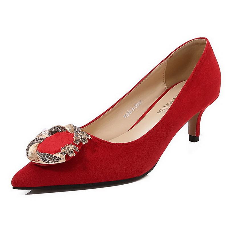 

Women Flocks Metal Button Mid-heel Shoes Pointed Stiletto Pumps for Office Businesss Birthday Party Wedding Banquet Pub Dancing 35 красный