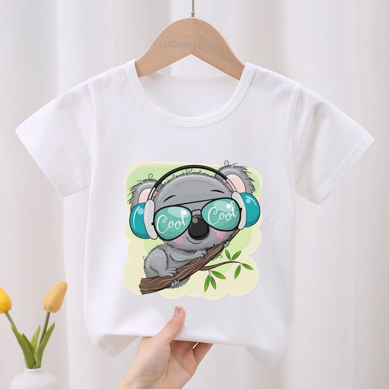Kids Koala On The Tree Graphic Cartoon Boys T Shirts Funny Animal Girls Clothes Summer Short Sleeve Children‘s Clothing