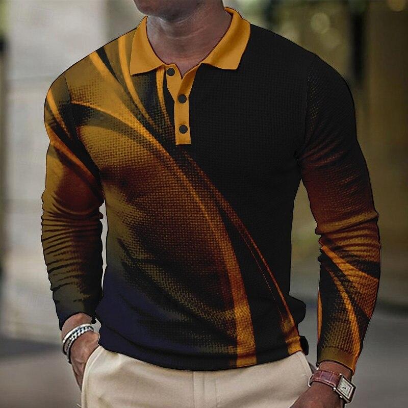 2025 Jesień Zima Męskie Koszulki Polo z Linią Geometryczną Oddychające Codzienne Topy Dopasowane Szybkoschnące Klasyczny Kołnierzyk