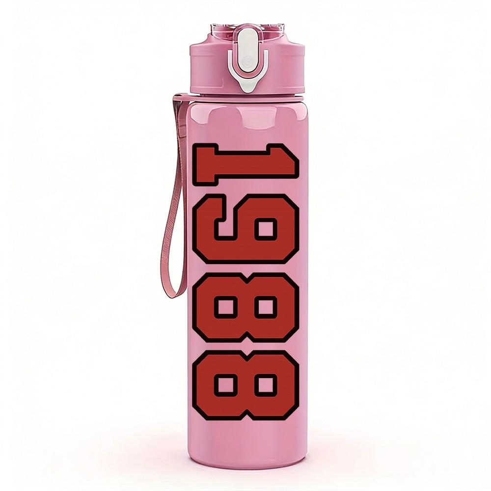 1PC Number 1988 Bold Text 750ml Color Plastic Sports Water Bottle Leakproof Flip Straw Lid Suitable for Sports Office Home Use