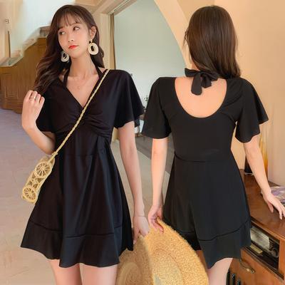 Traje de baño para mujer, estilo coreano, conjunto de una pieza, falda con tirantes en la cintura, traje de baño para playa