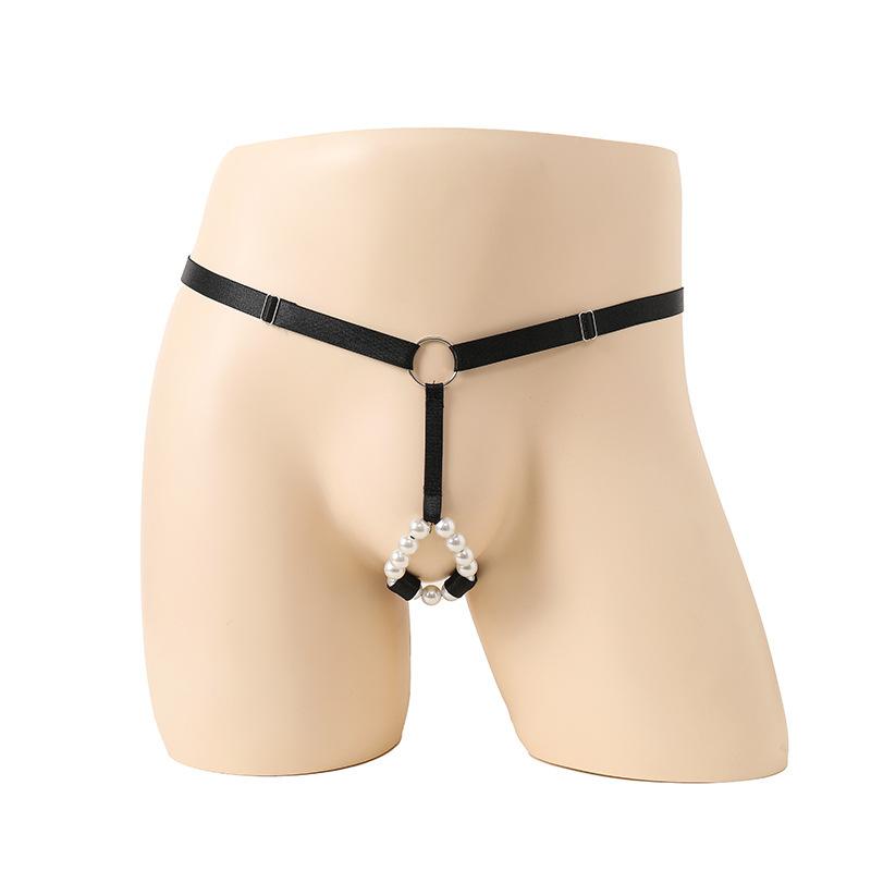 Sissy Dessous Herren O-Ring Perlen Jockstrap Taille Verstellbar Sexy Schrittloser G-String Tanga Offene Vorderseite Penis Loch Bikini Höschen