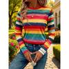 Women'S New Spring Autumn Fashion Round Neck Digital Wide Stripe Print Long Sleeve T-Shirt