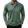 Mens Casual Long Sleeve Polo Shirts Contrast Lapel Button T Shirt with Chest Pocket Solid Color Daily Business Tops