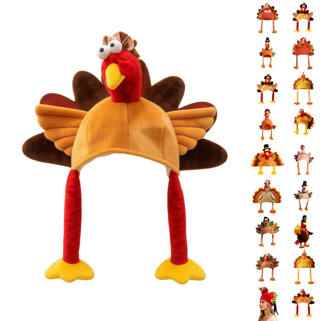 Turkey Plush Hat for Thanksgiving Halloween Party, Funny Novelty Costume Headpiece for Men Women Adults
