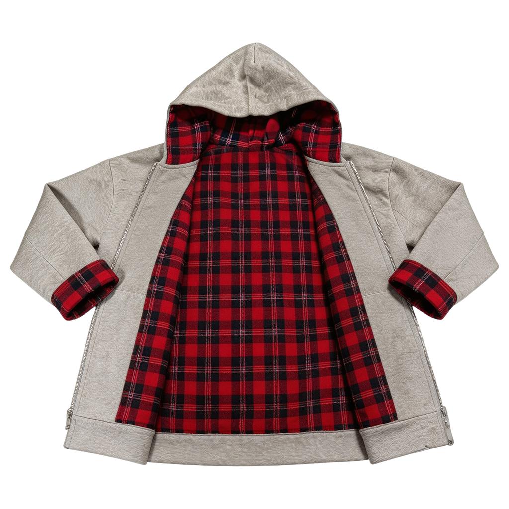 Felpa con cappuccio da uomo reversibile patchwork a quadri con zip per autunno e inverno