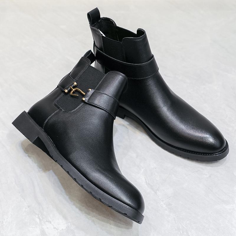 Fashion Golden Sapling Fashion Men Chelsea Boots PU Leather Man Business Shoes Big Size 38-46 British Style Mens Wedding Tide Ankle Boot