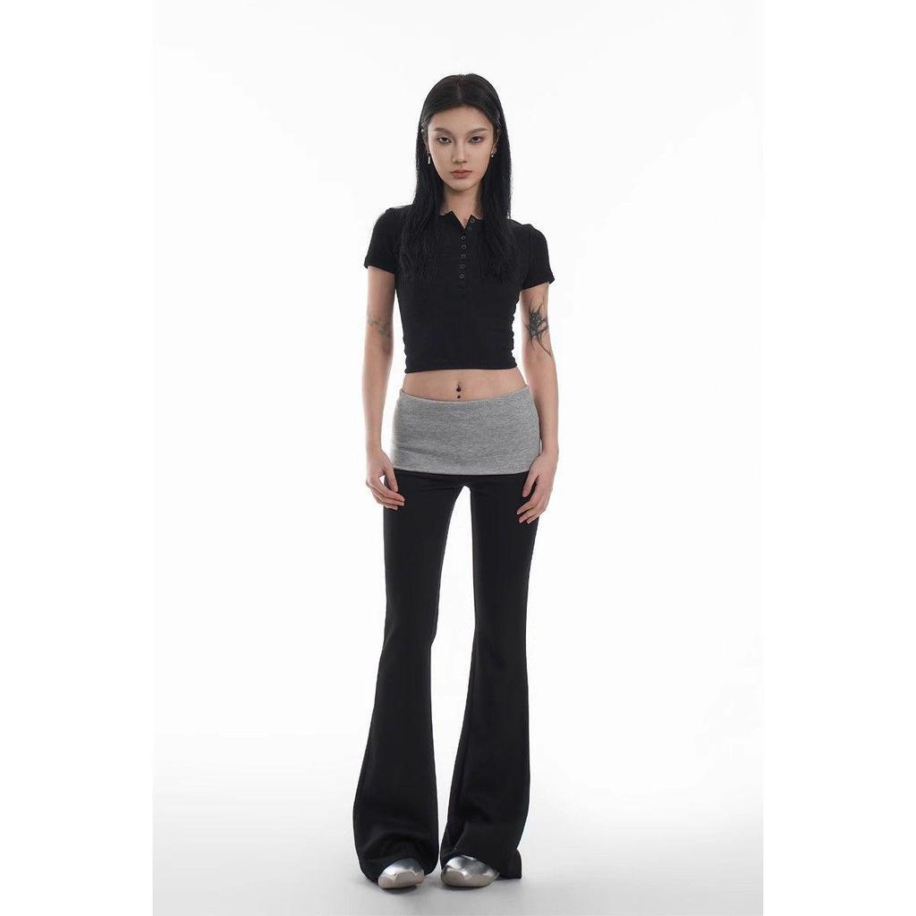 Wiosna 2025 Damskie Spodnie Dresowe do Jogi Slim Fit Micro Flare w Patchworku z Bloku Kolorystycznego