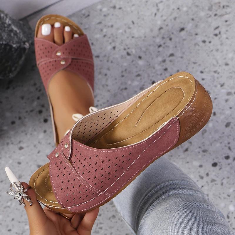 Fashion Fashion Cross Strap Platform Slippers Women Summer Open Toe Med Heels Sandals Woman Slides 2025 Light Non-Slip Beach Flip Flops