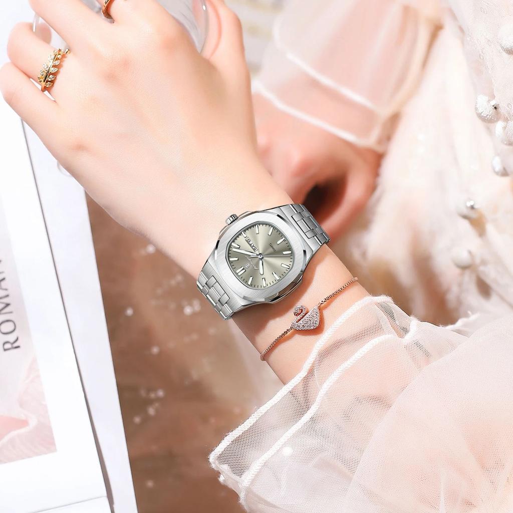 Watch For Woman Luminous Date Week Square Ladies Watch Stainless Steel Quartz Women's Watches Female Reloj