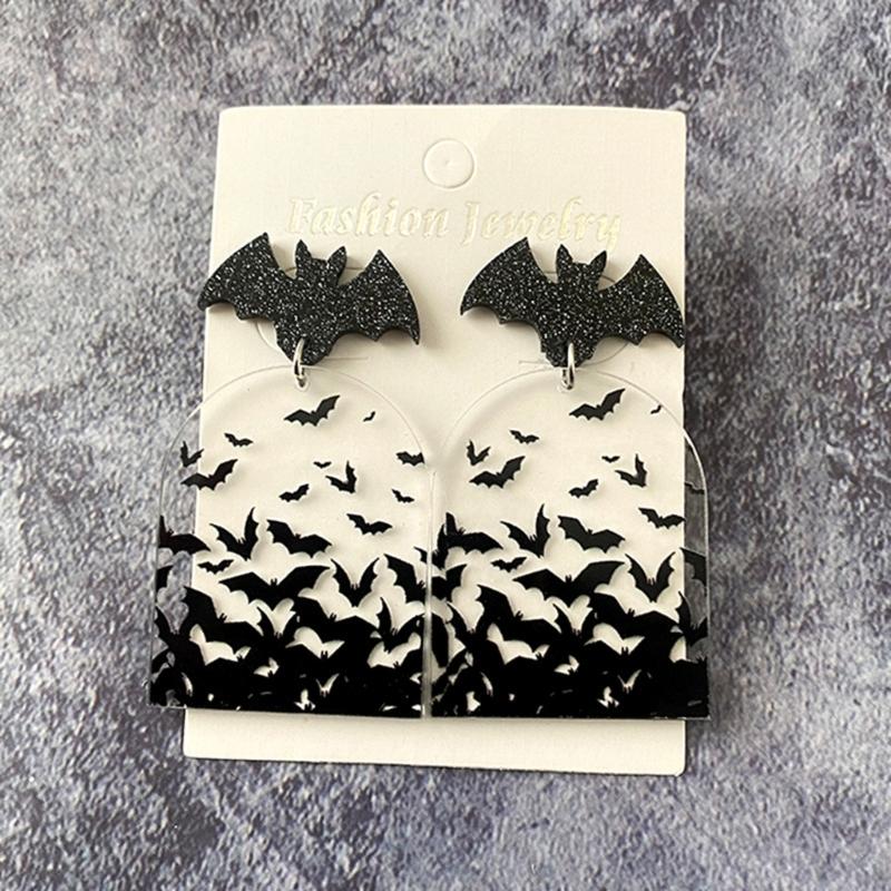 Acrylic Clear Ear Studs Halloween Bat Charm Earrings Stylish Party Gift Gothic Ear Rings Ear Jewelry for Horror Festival