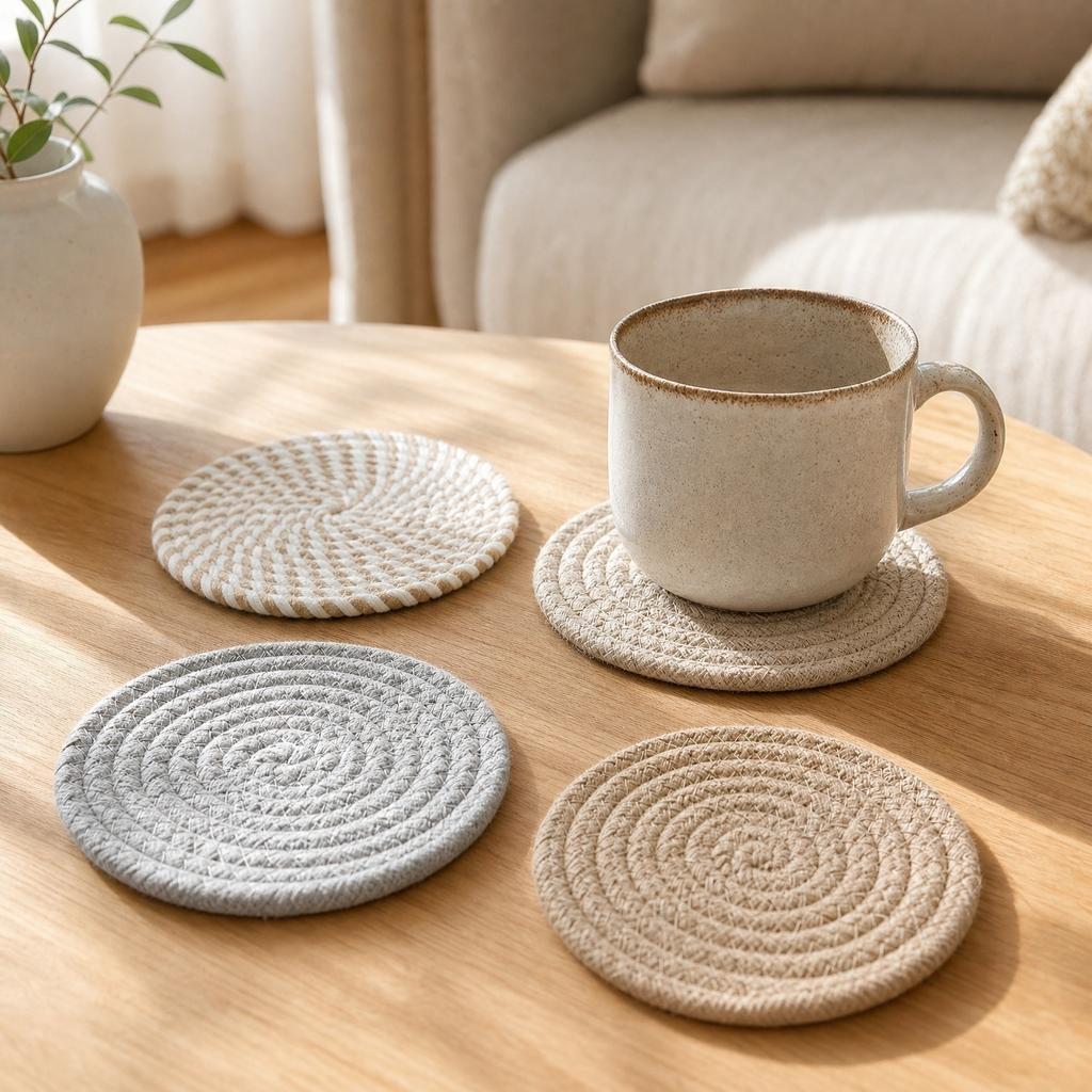 Round Jute Set of 4 - Natural Woven Drink