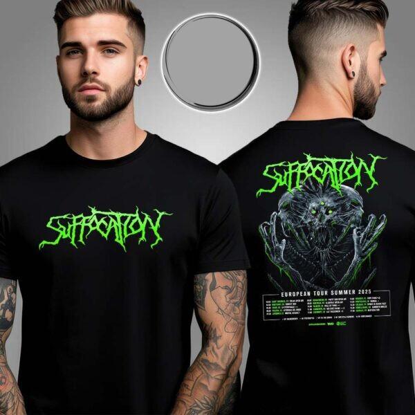 Suffocation Europatournee Sommer 2026 Zeitplan Zweiseitiges Unisex-T-Shirt Alle Größen