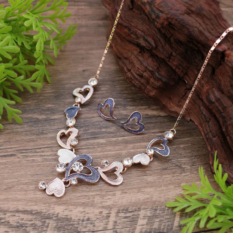 New enamel color hollow love stud earrings necklace set women's fashion high sense heart necklace