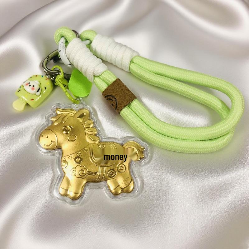 Pure Gold Cartoon Horse Pendant: Prosperity Keychain & Lanyard Gift