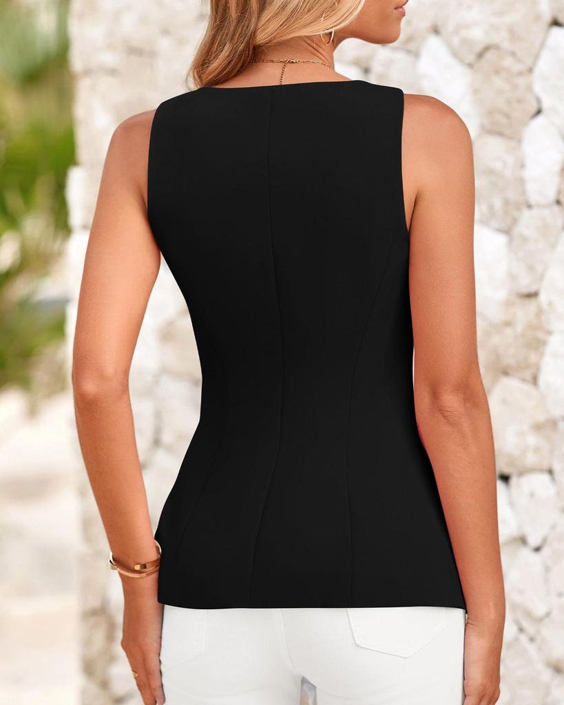 2025 Women's Sleeveless Square Neck Business Vest - European & American Elegant Casual Base Layer Outfit
