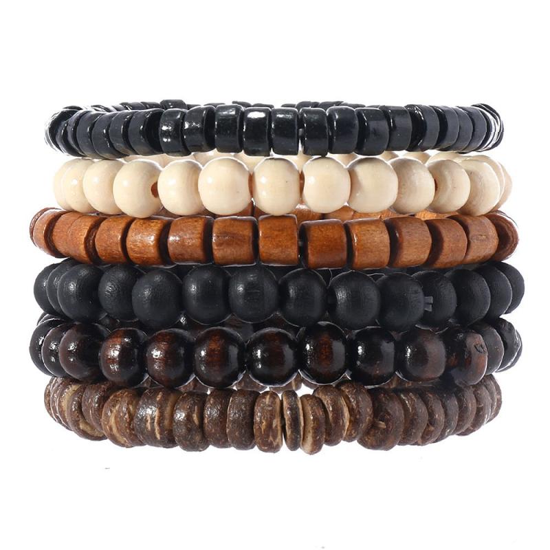 Vintage Bohemian Style Beaded Men'S Bracelets Multilayer Wood Beaded Coconut Beaded Chain Jewelry Accessories Gifts