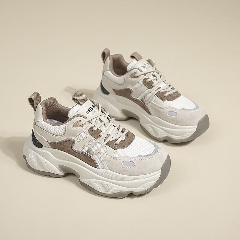 

Ретро кроссовки папы мягкая кожа толстая подошва 2025 новая весна и осень универсальные повседневные универсальные спортивные туфли женская обувь тренд 40