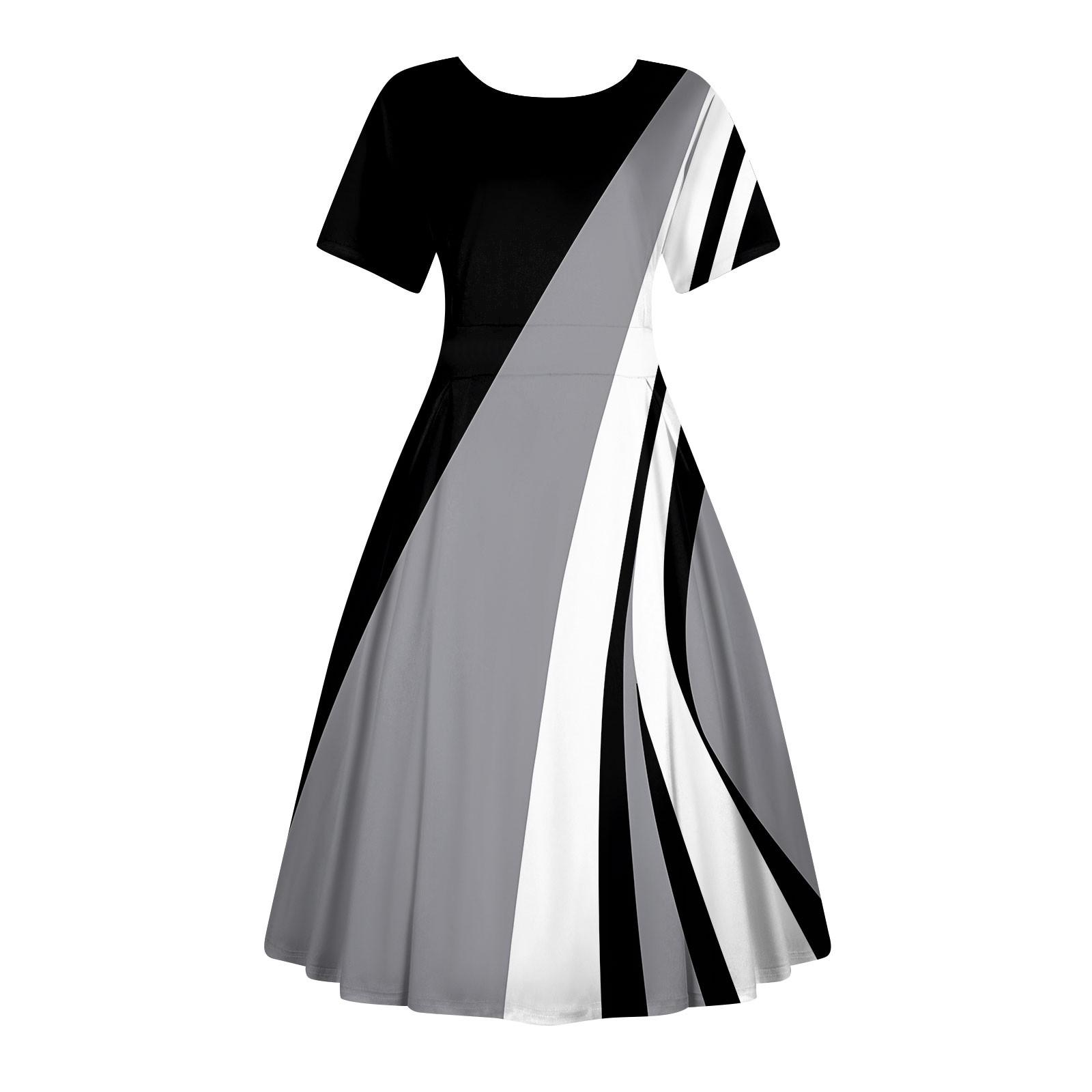 

Женское повседневное модное платье с винтажным принтом, круглые платья миди с коротким рукавом и длинными большими распашными платьями XXXXXL серый