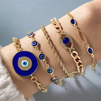 Cross Border Bohemian Style Personalized Devil's Eye Bracelet Design With Rhinestone Dripping Oil Eye Bracelet Set for Women