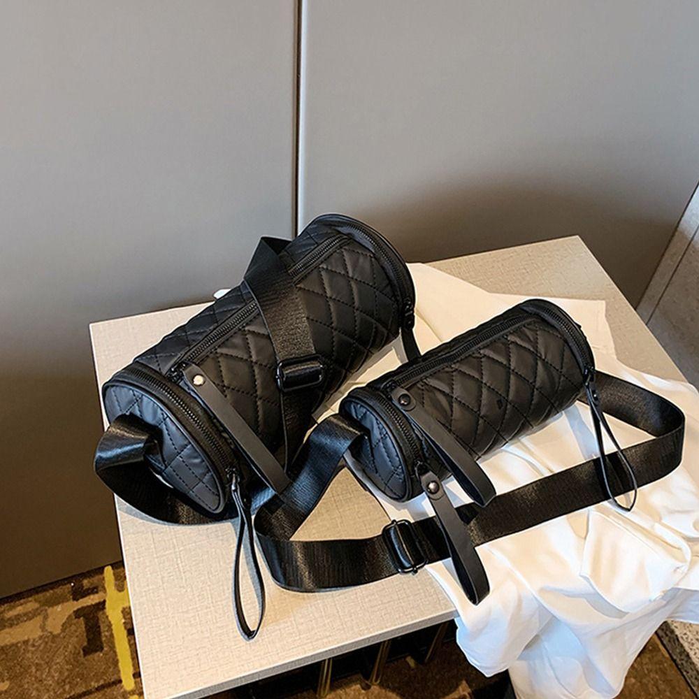 Elegant Rhombus Crossbody Bag Plaid Cylinder Bag Casual Nylon Shoulder Bag  Girls