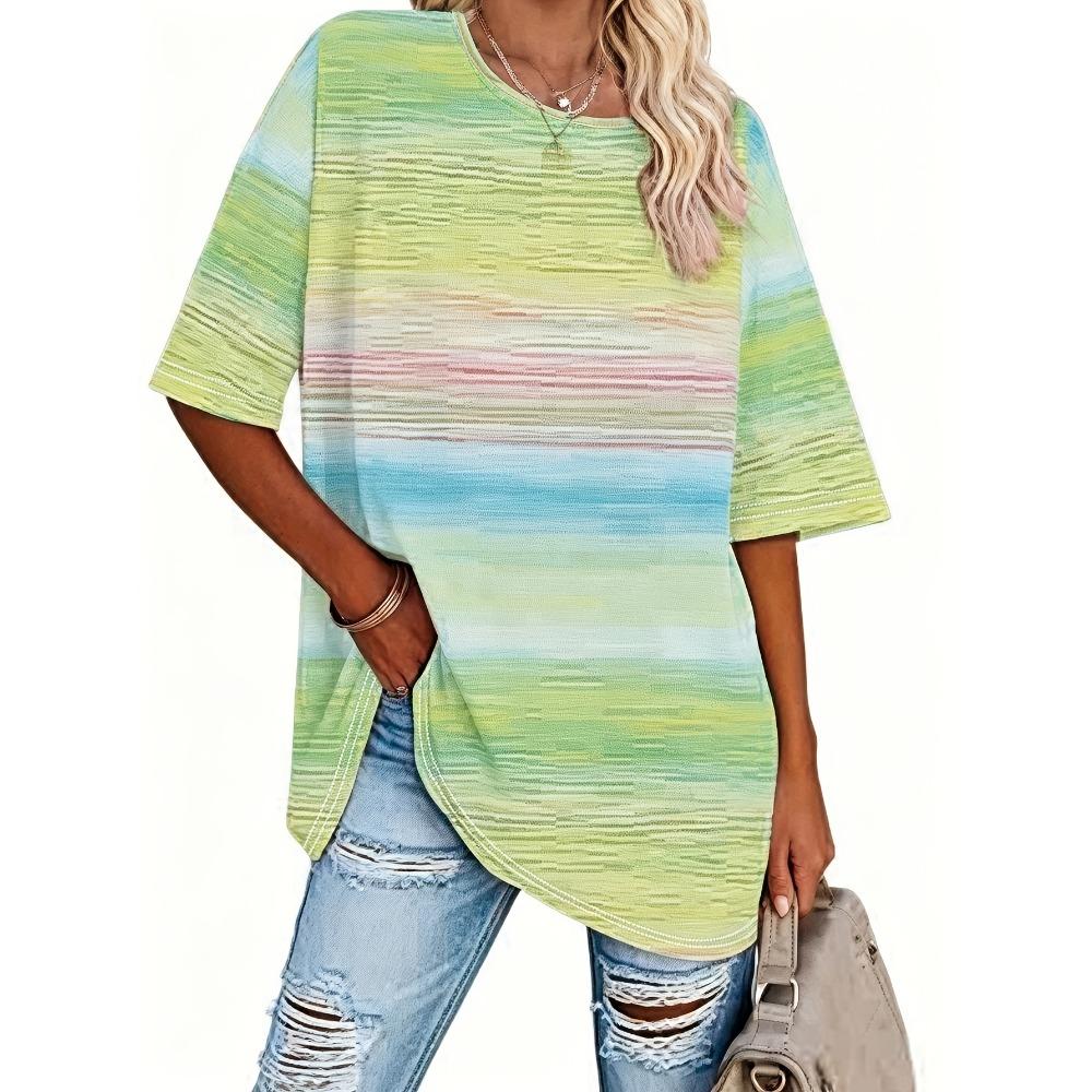 Plus Size, Women's Plus-size T-shirt with Full-print Design, Loose Fit