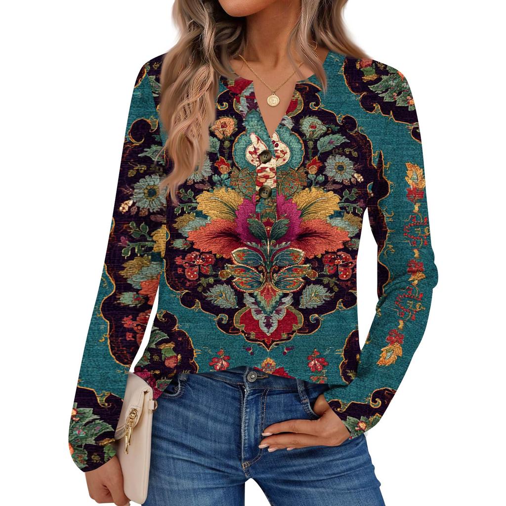 Women's Print Long Sleeve Shirts Elegant Casual Tops Trendy Shirts Tops