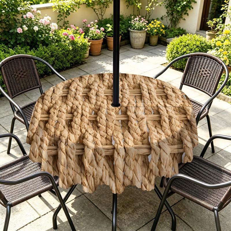 Outdoor Round Tablecloth With Umbrella Hole Waterproof Oil-Resistant Patio Dining Cover Deck Garden Terrace