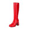 Women's Tall Boots Glossy Patent Leather Round Head Waterproof Table Thick Sole Thick Heel High Heel Side Zipper But Knee Boots Elastic