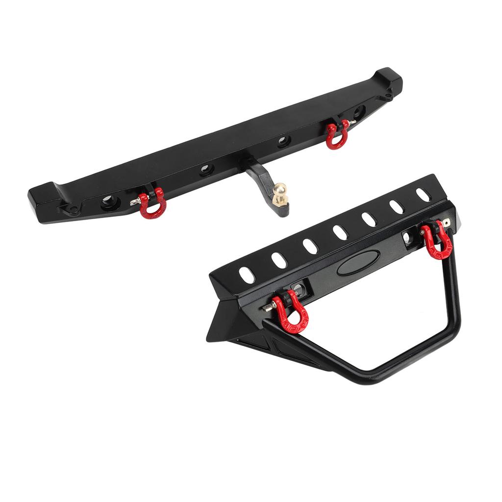RC Crawler Bumper Black Front and Rear Bumper with Winch Mount Shackles LED Lights for Axial SCX10