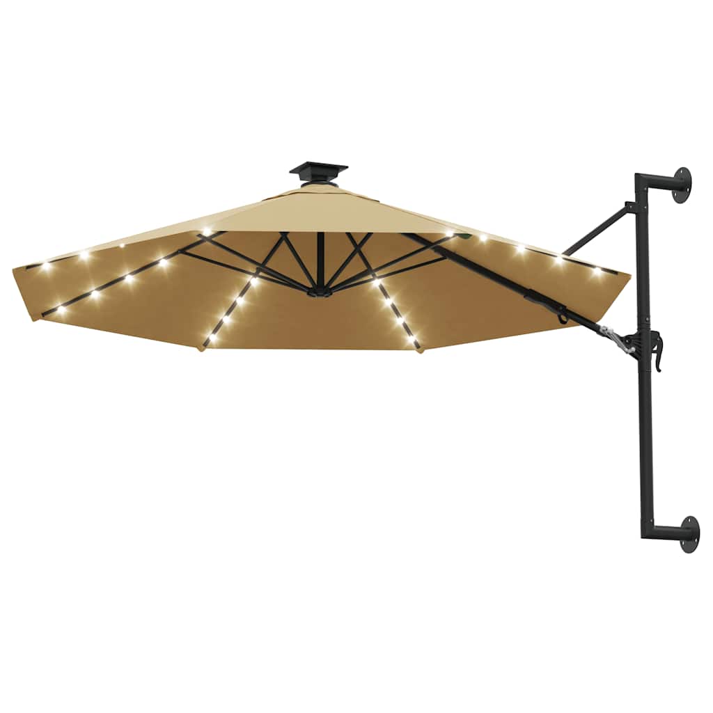 Wall Mounted Sun Umbrella with LEDs 300 cm Taupe