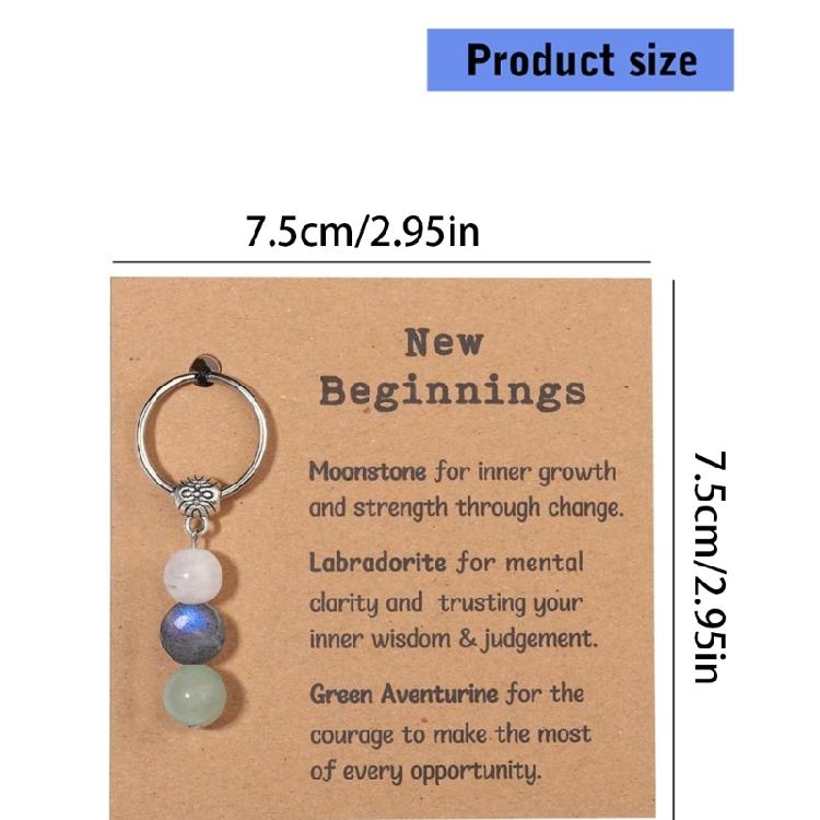 Natural Crystal Stone Keychain Green Chrysoprase Pink Moonstone Rose Quartz Beaded Healing Jewelry For Emotional Balance Gift